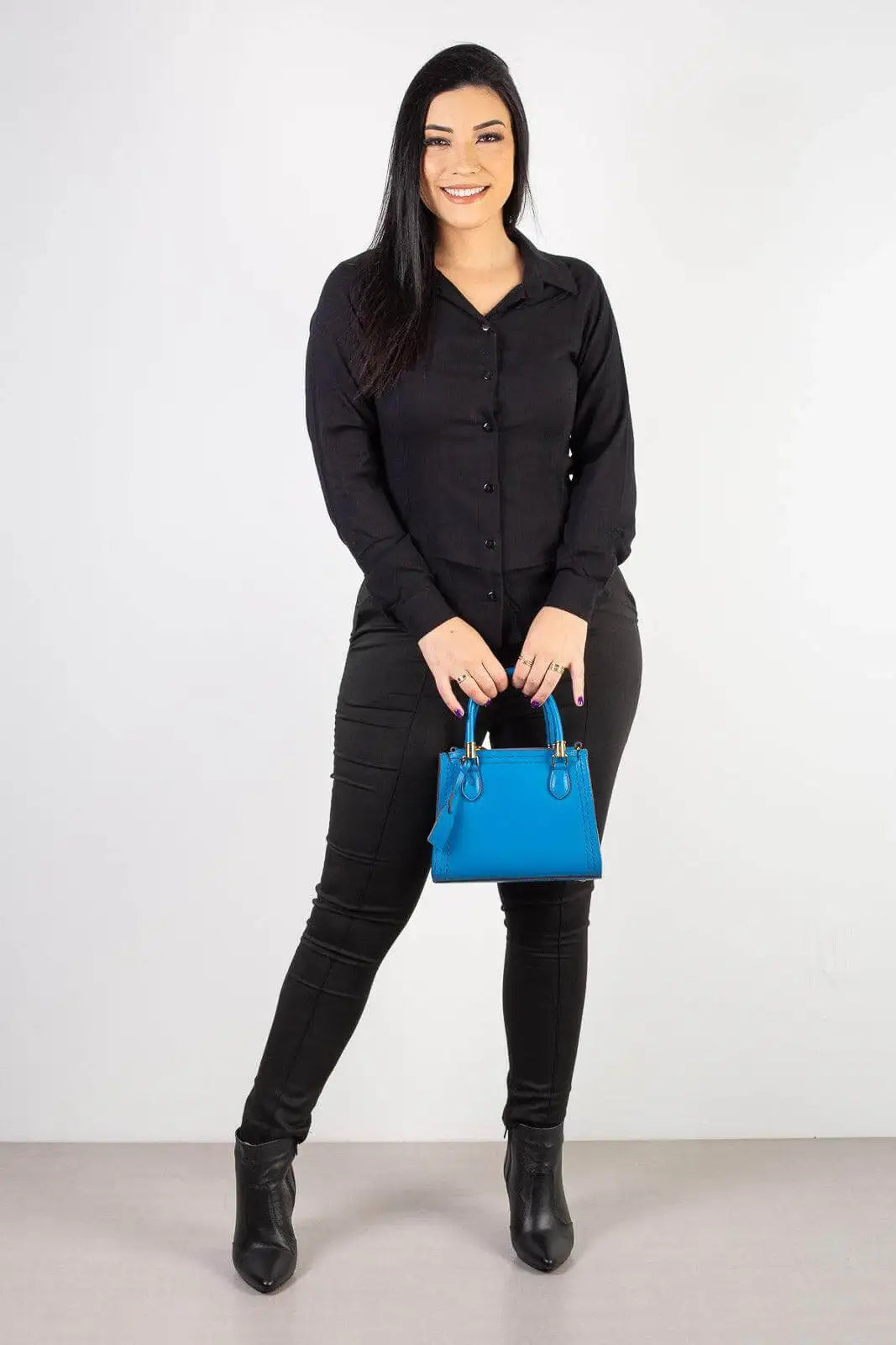 Mini bolsa baú de couro liso Andy - Enluaze