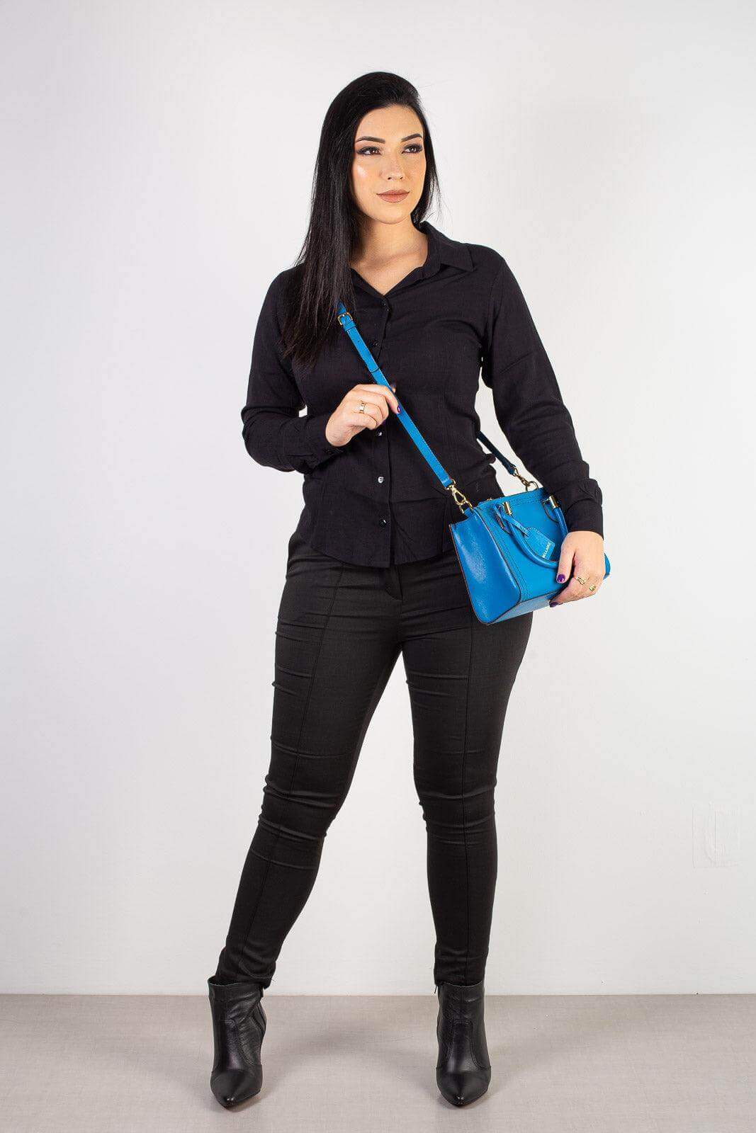 Mini bolsa baú de couro liso Andy - Enluaze