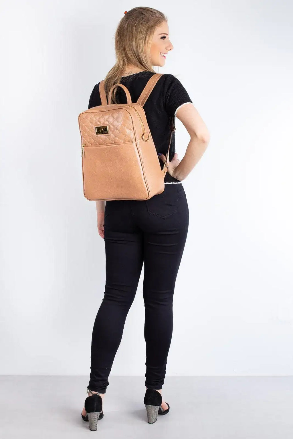 Mochila de couro liso Lune - Enluaze