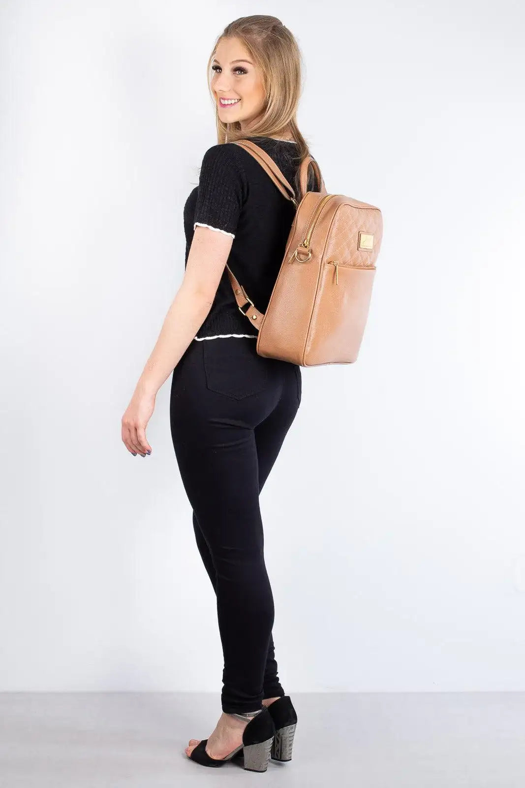 Mochila de couro liso Lune - Enluaze