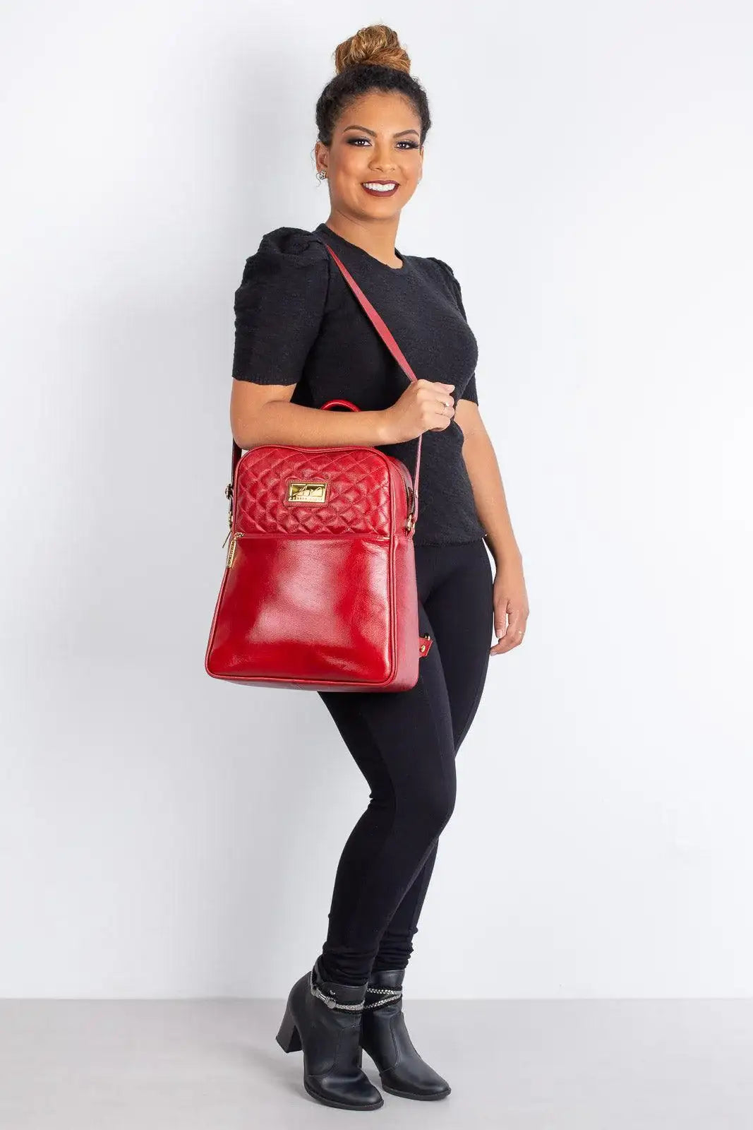 Mochila de couro liso Lune - Enluaze