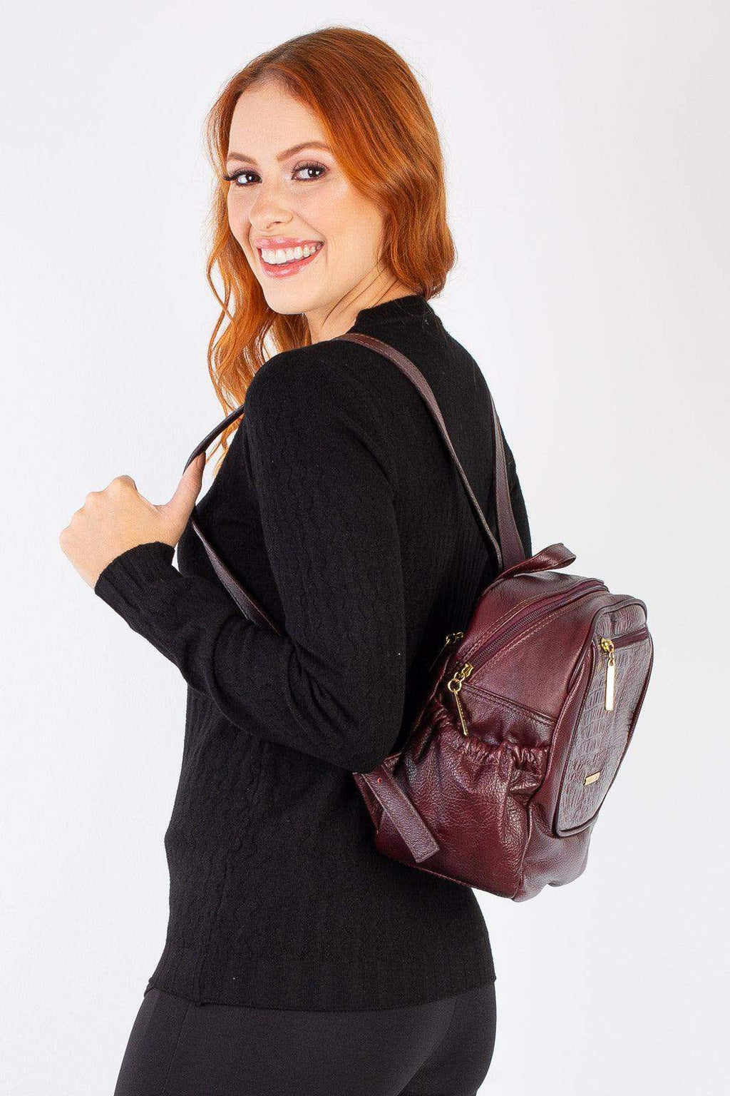 Mochila pequena de couro croco Estela - Enluaze
