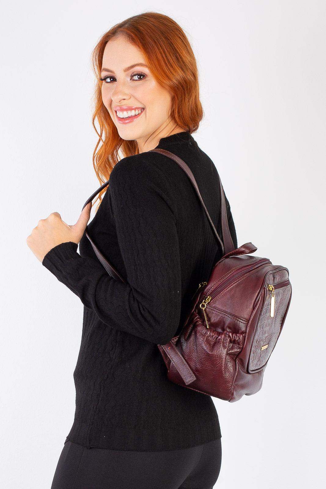 Mochila pequena de couro croco Estela - Enluaze