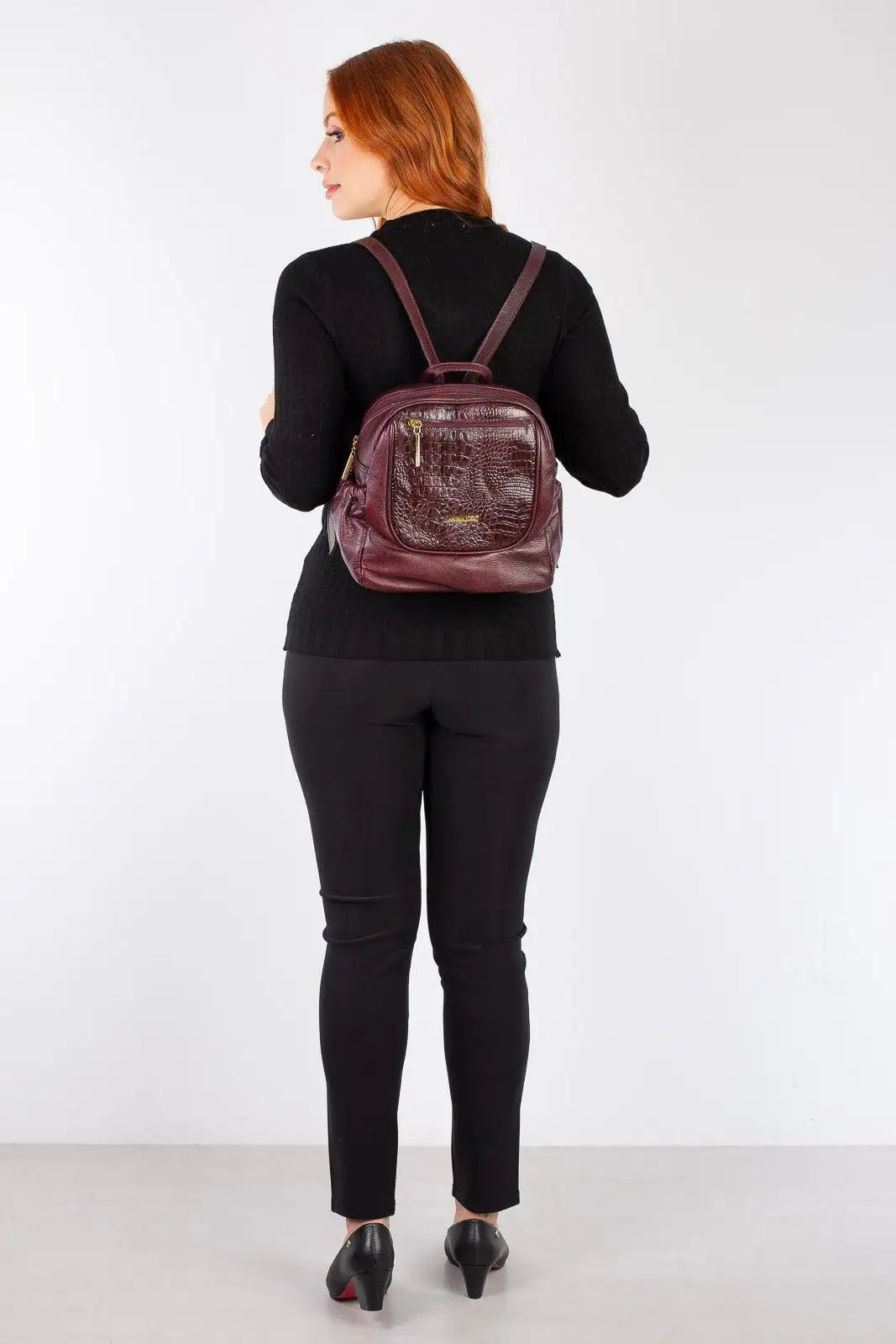 Mochila pequena de couro croco Estela - Enluaze