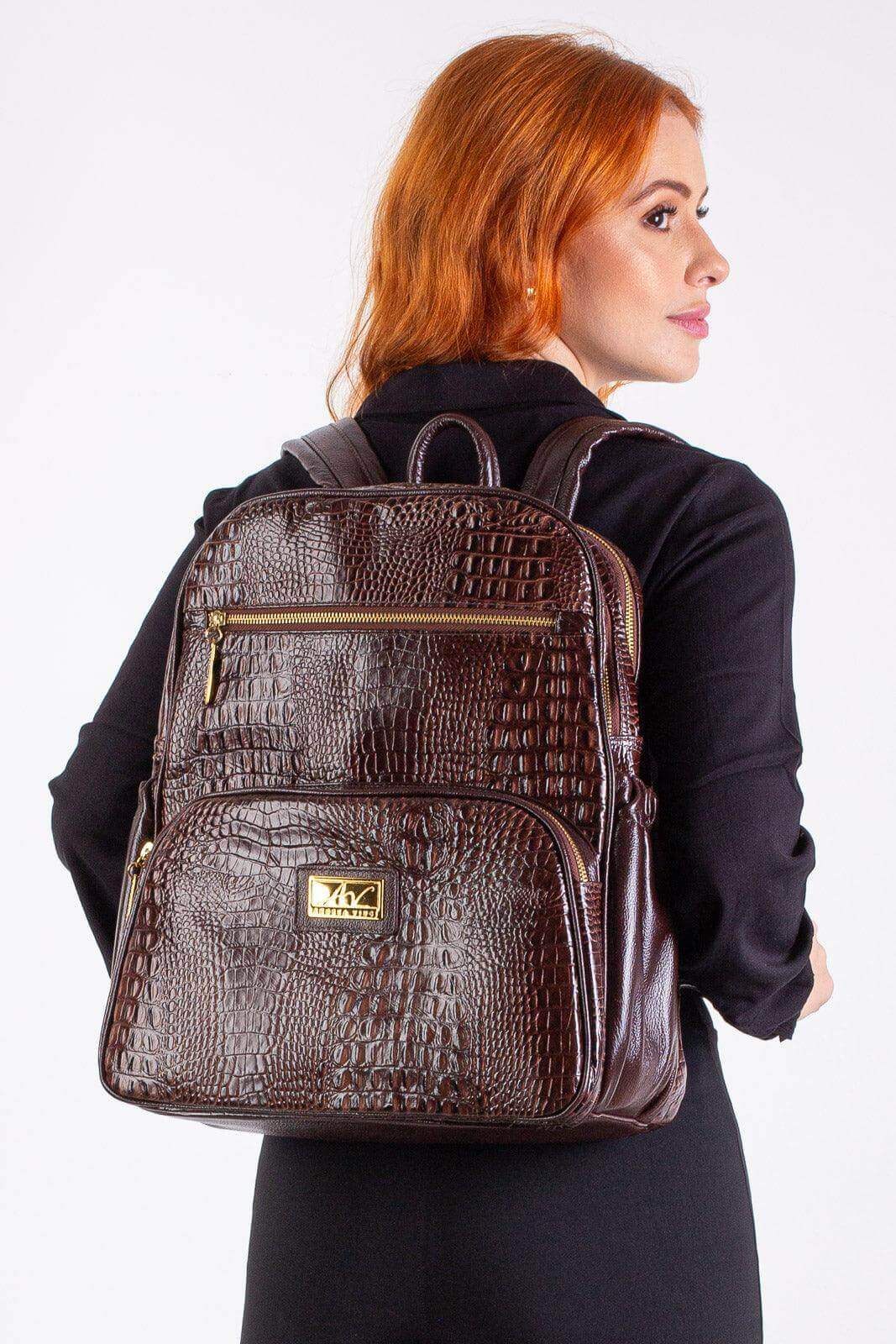 Mochila grande de couro croco Zooey - Enluaze