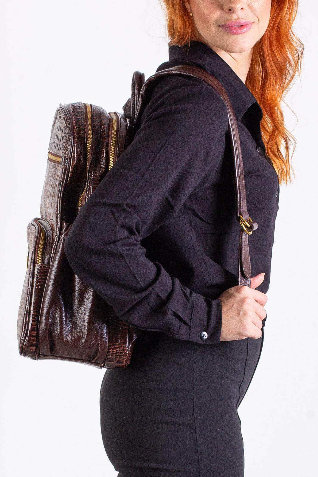 Mochila grande de couro croco Zooey - Enluaze