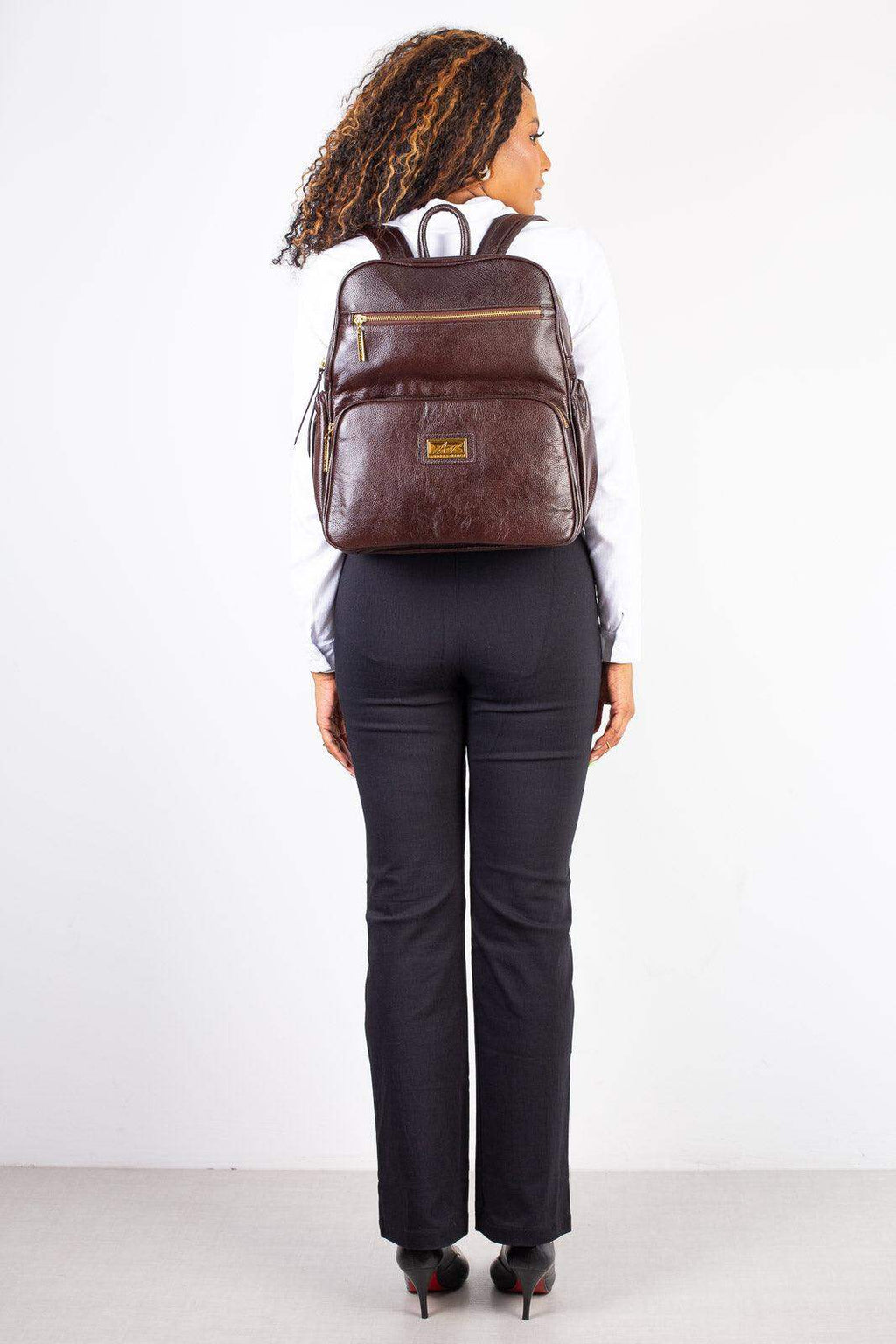Mochila grande de couro liso Zooey - Enluaze