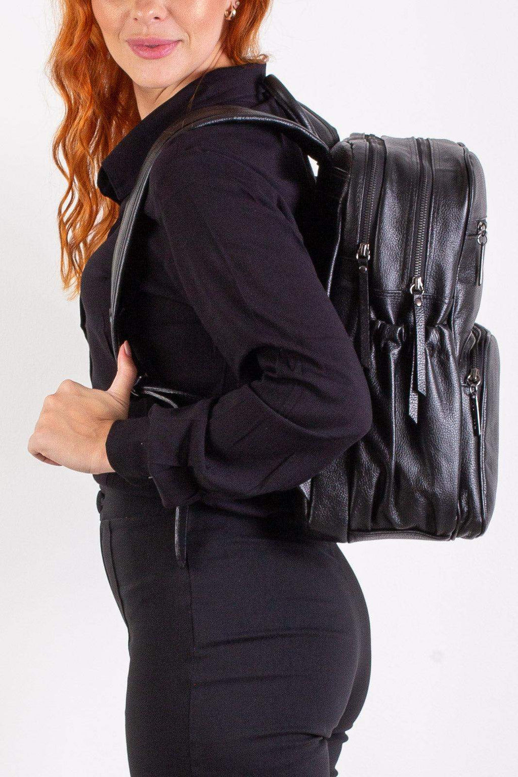 Mochila grande de couro liso metais grafite Zooey - Enluaze