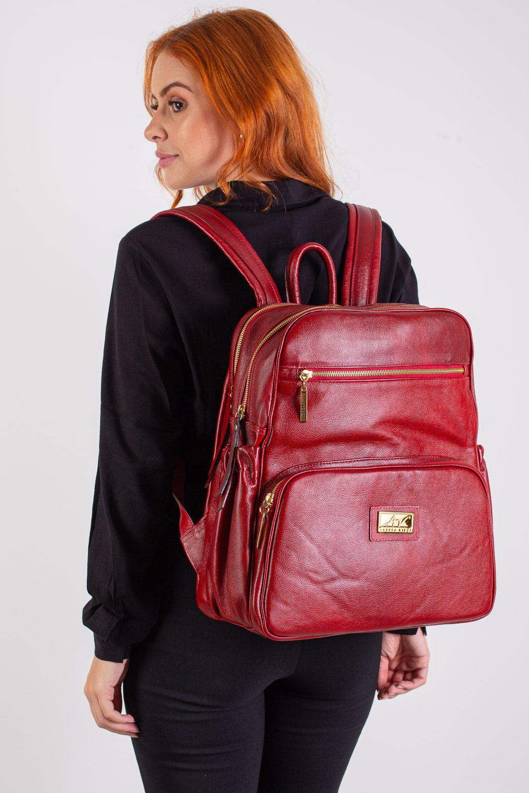 Mochila grande de couro liso Zooey - Enluaze