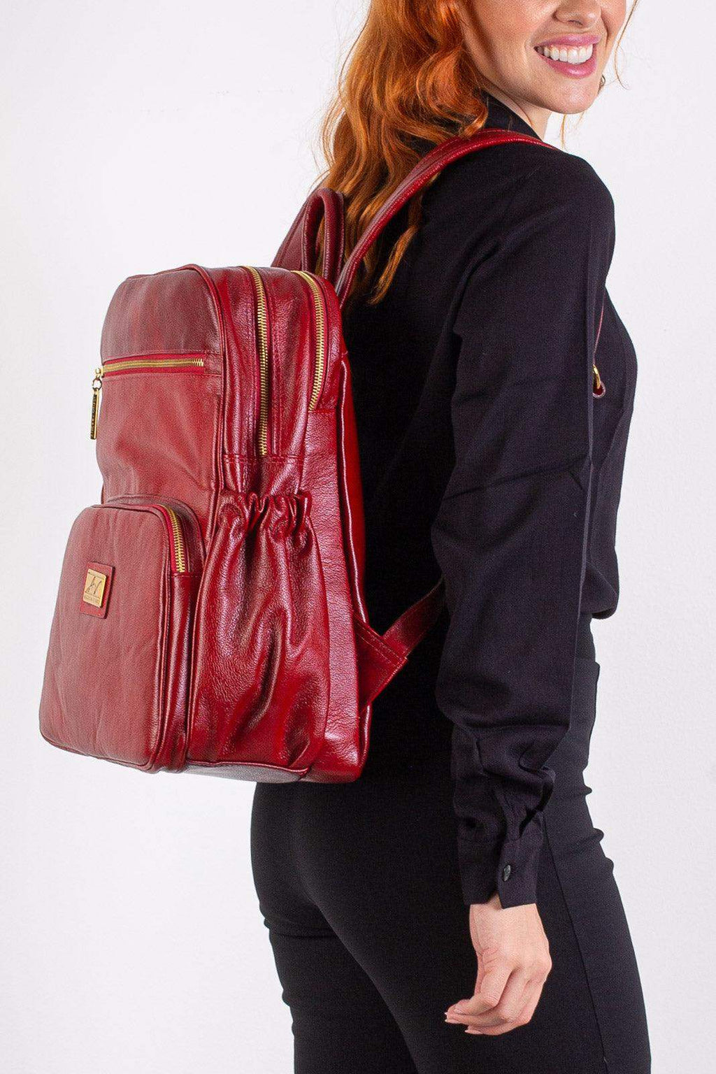 Mochila grande de couro liso Zooey - Enluaze