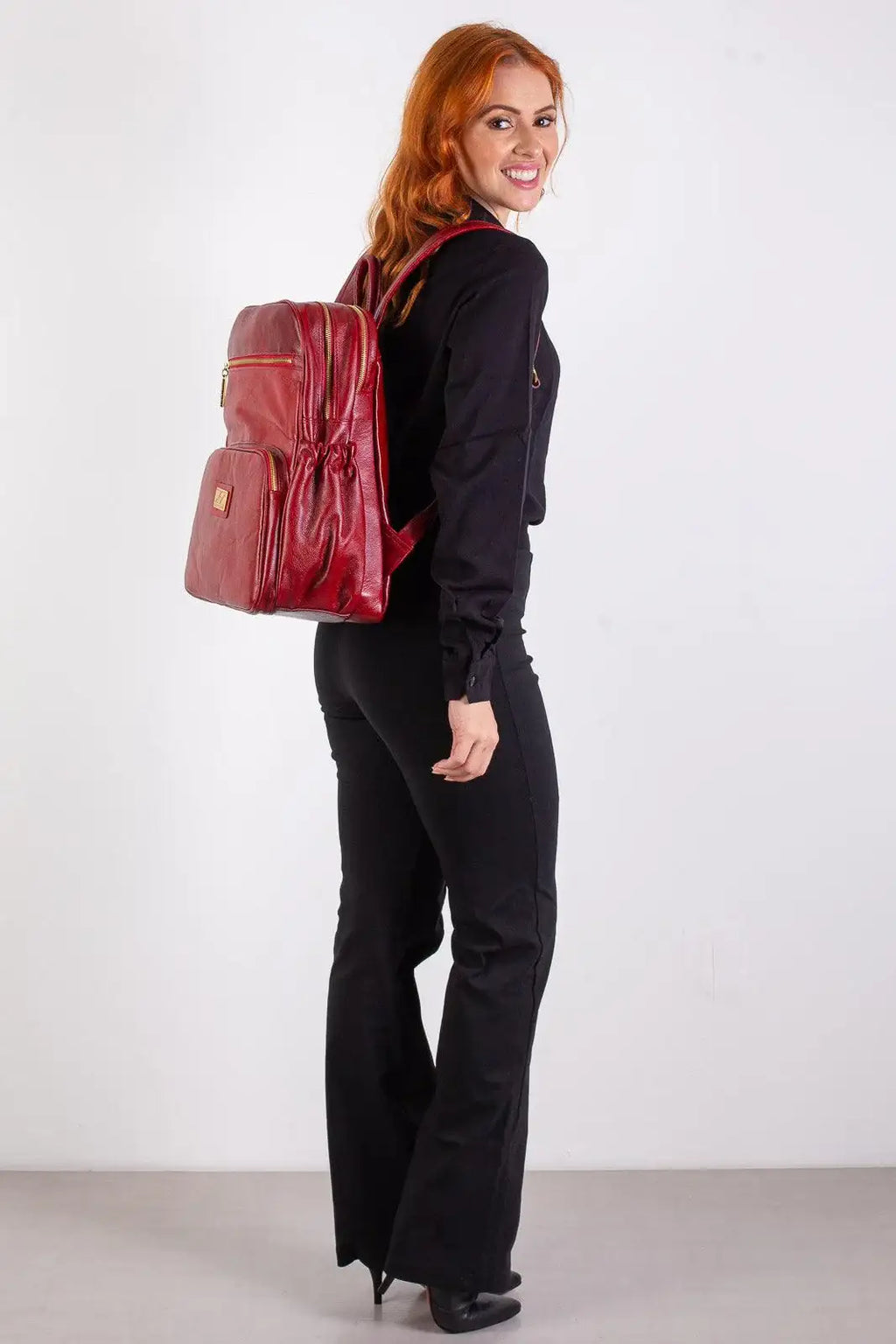 Mochila grande de couro liso Zooey - Enluaze