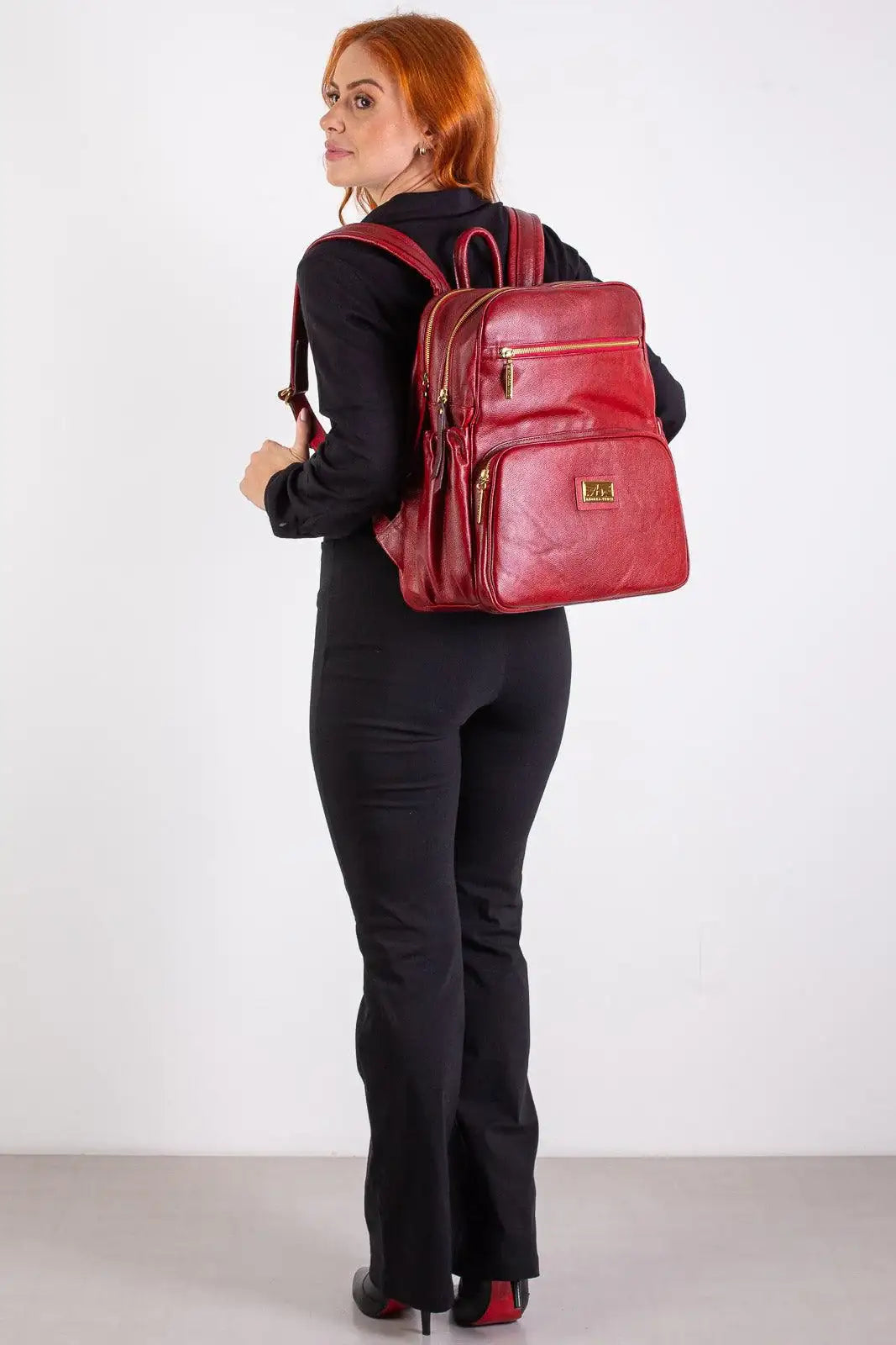 Mochila grande de couro liso Zooey - Enluaze