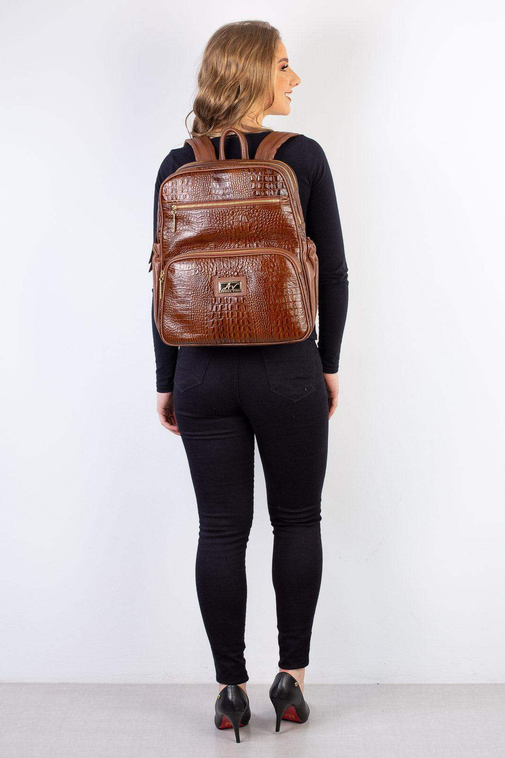 Mochila grande de couro croco Zooey - Enluaze