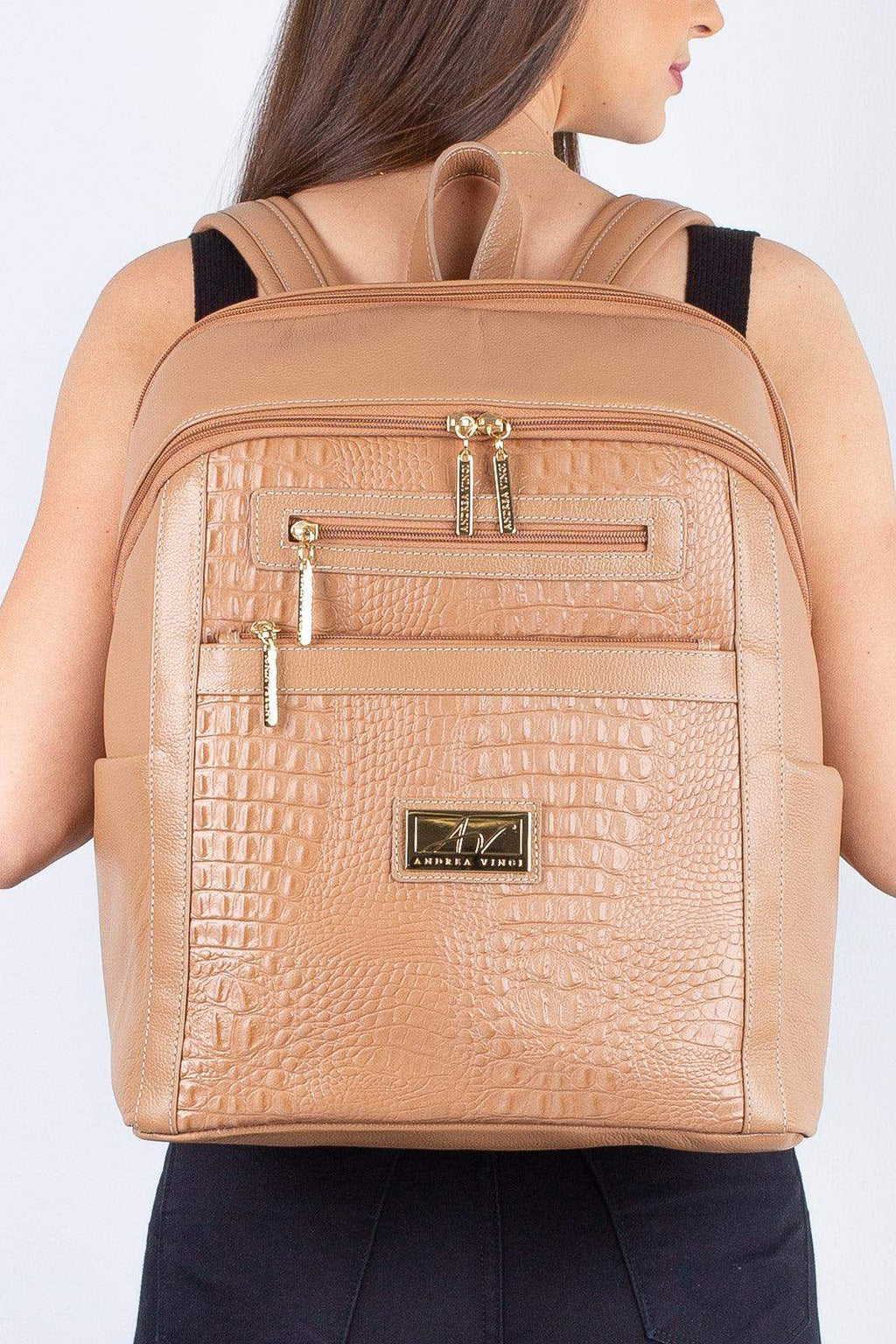 Mochila grande de couro croco Marcela - Enluaze