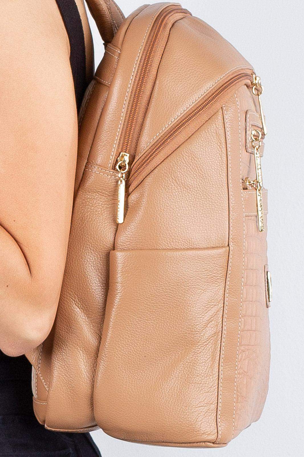 Mochila grande de couro croco Marcela - Enluaze