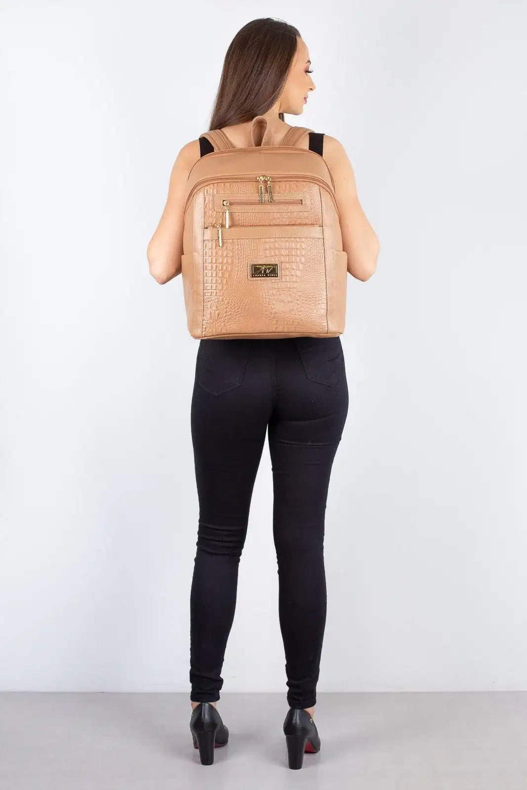 Mochila grande de couro croco Marcela - Enluaze