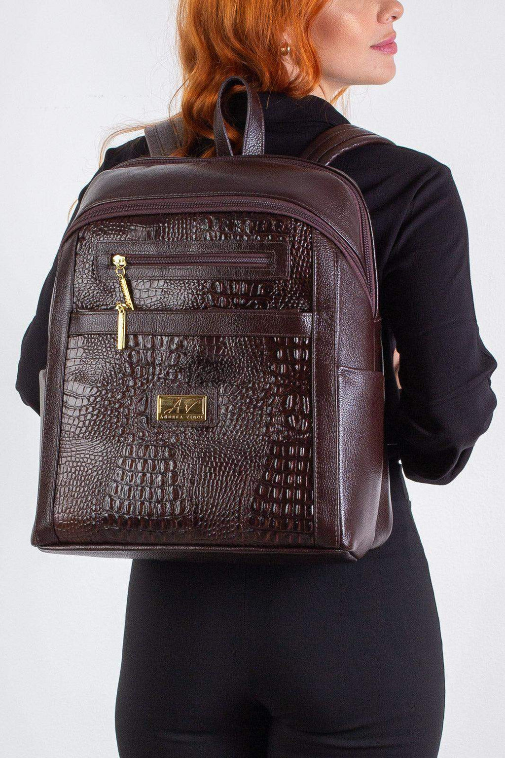 Mochila grande de couro croco Marcela - Enluaze