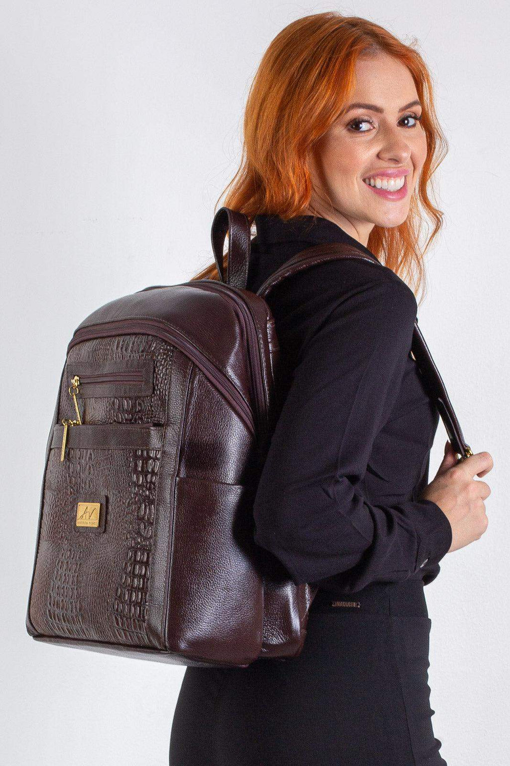 Mochila grande de couro croco Marcela - Enluaze