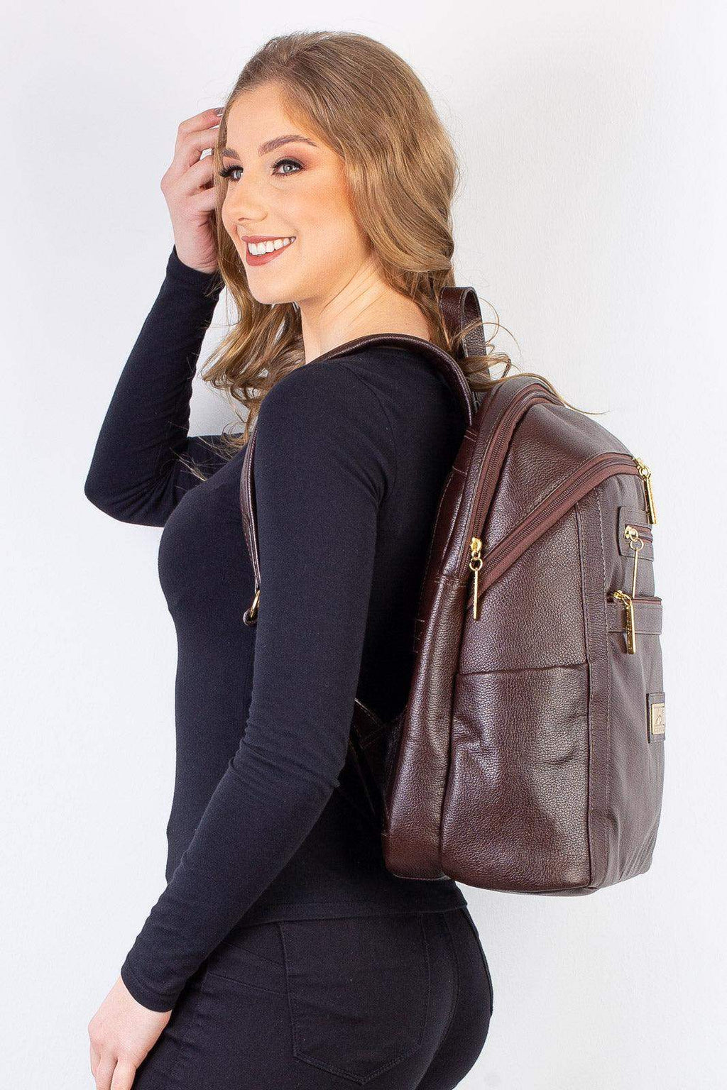 Mochila grande de couro liso Marcela - Enluaze