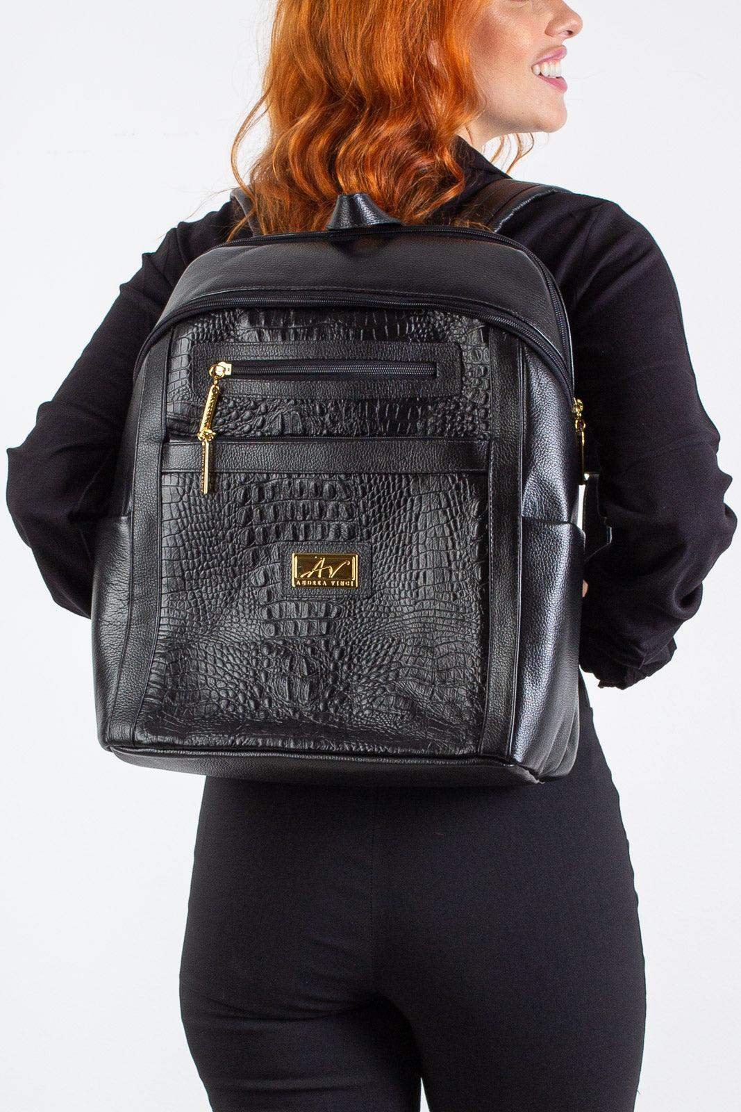 Mochila grande de couro croco Marcela - Enluaze