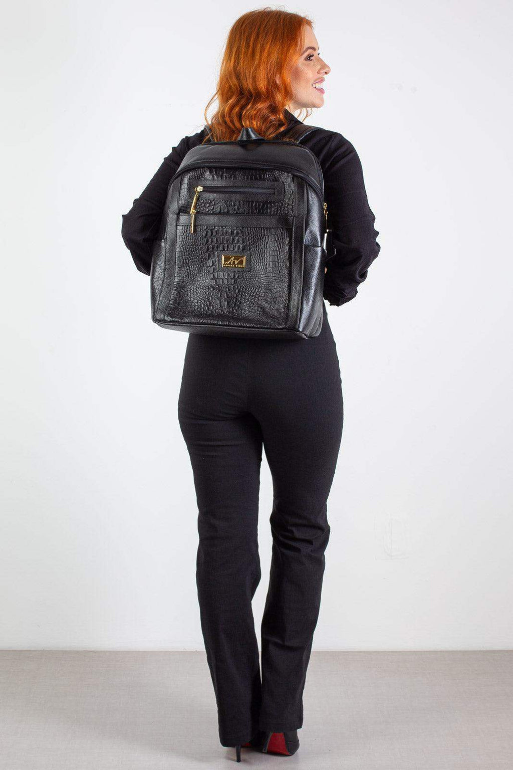 Mochila grande de couro croco Marcela - Enluaze