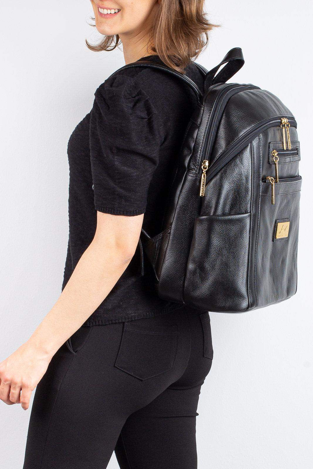 Mochila grande de couro liso Marcela - Enluaze