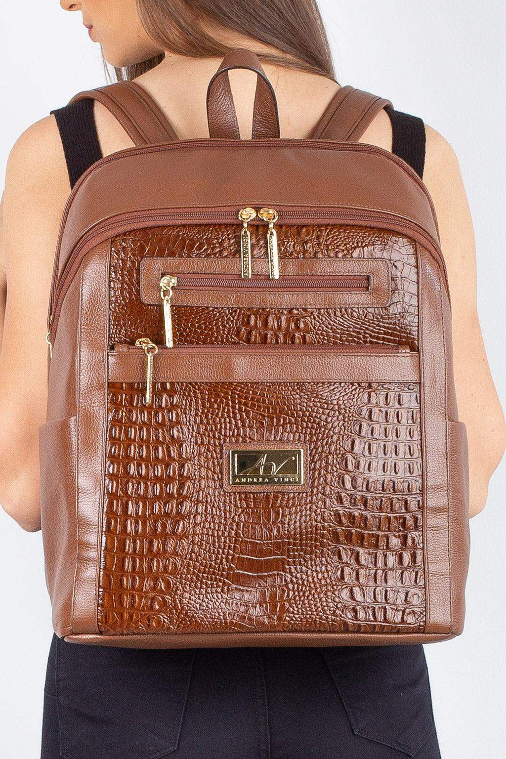 Mochila grande de couro croco Marcela - Enluaze