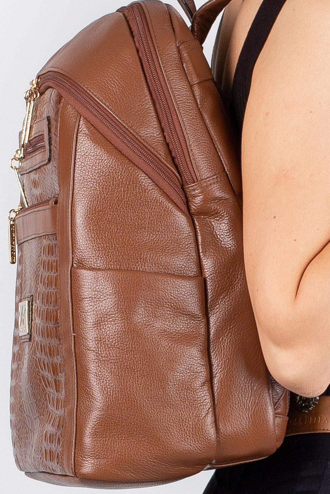 Mochila grande de couro croco Marcela - Enluaze