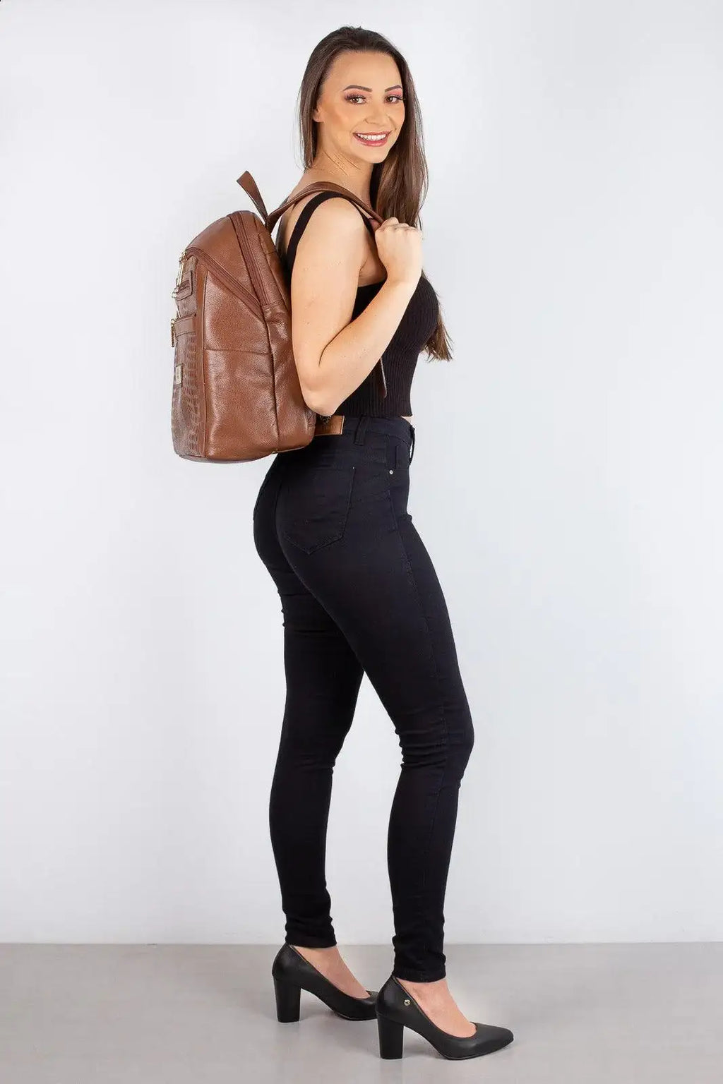 Mochila grande de couro croco Marcela - Enluaze