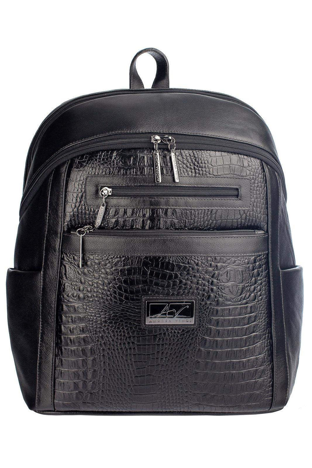 Mochila grande de couro metais croco grafite Marcela - Enluaze