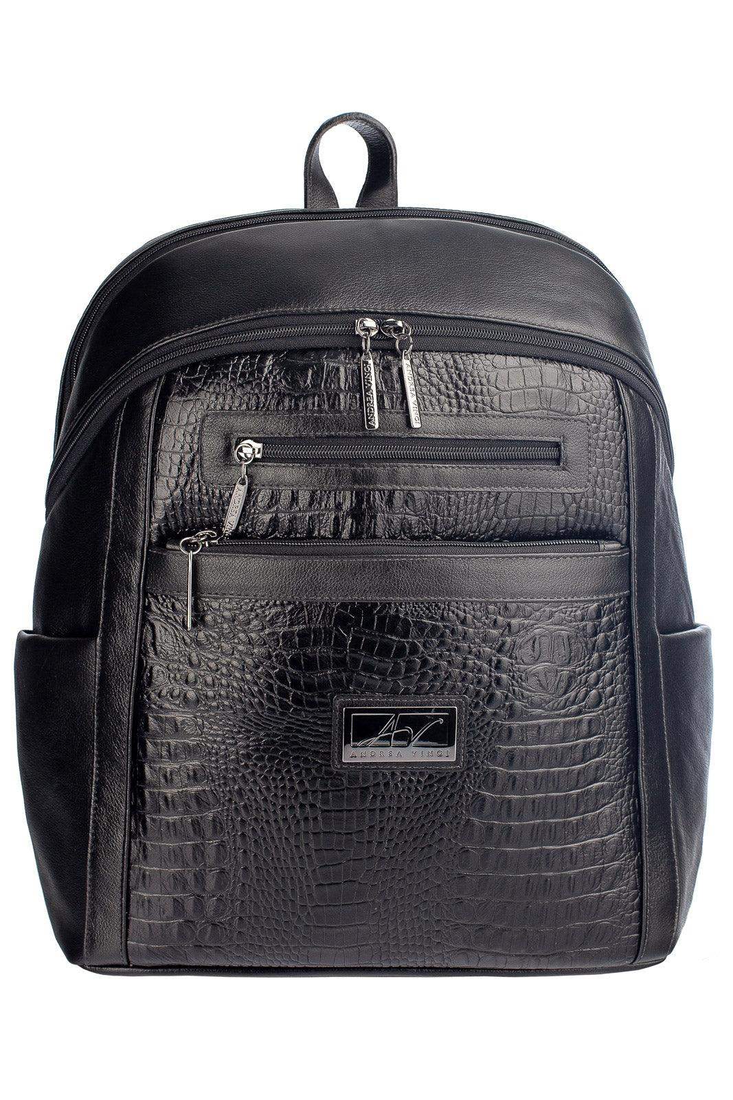 Mochila grande de couro metais croco grafite Marcela - Enluaze