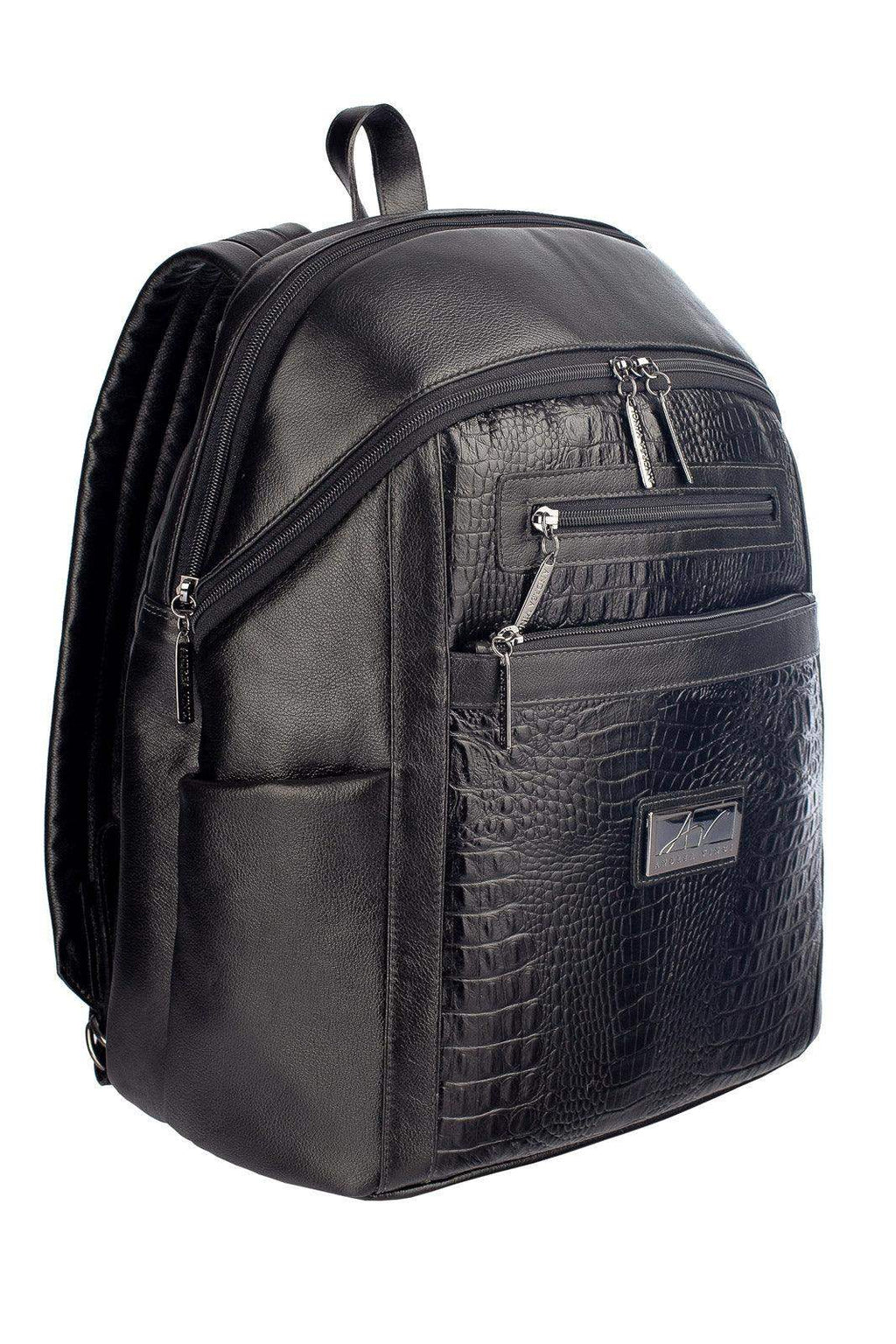 Mochila grande de couro metais croco grafite Marcela - Enluaze