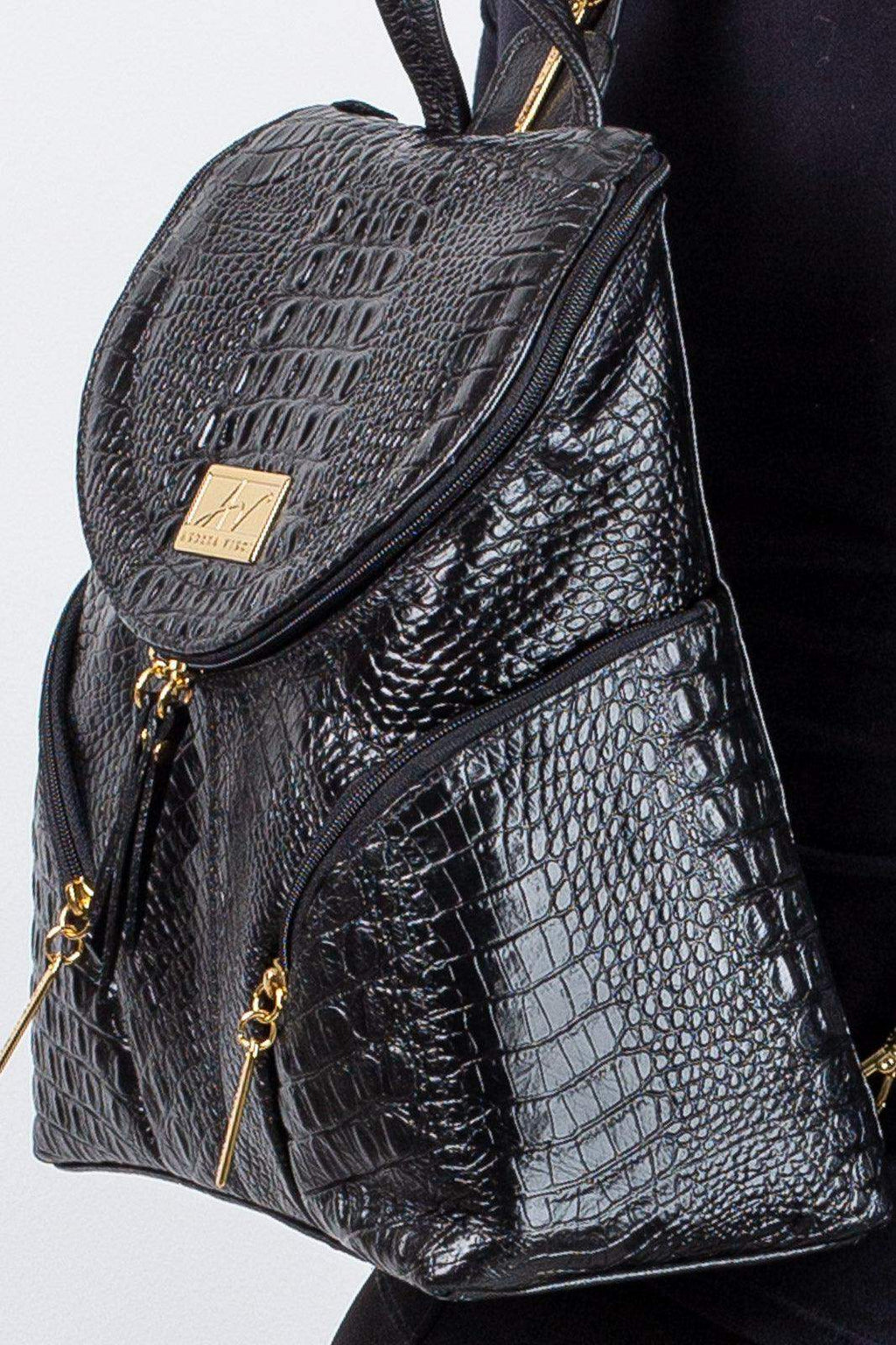 Mochila pequena de couro croco Cecília - Enluaze