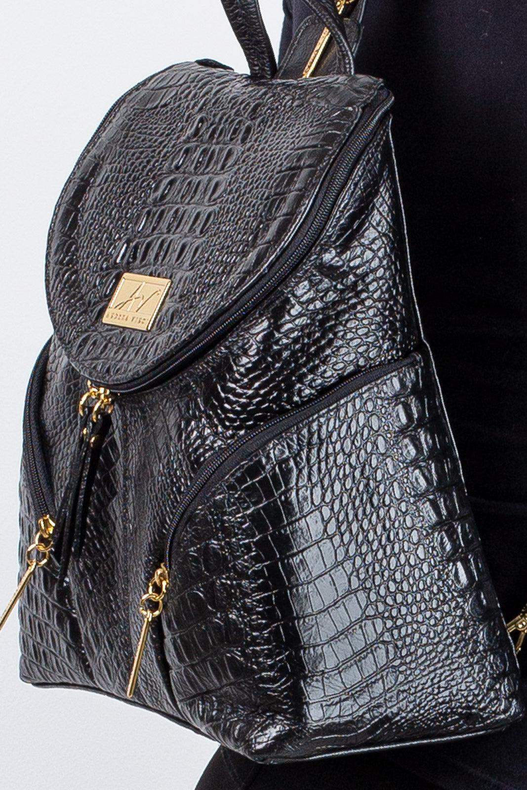 Mochila pequena de couro croco Cecília - Enluaze