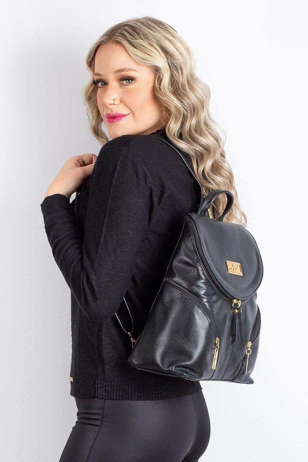 Mochila pequena de couro liso Cecília - Enluaze