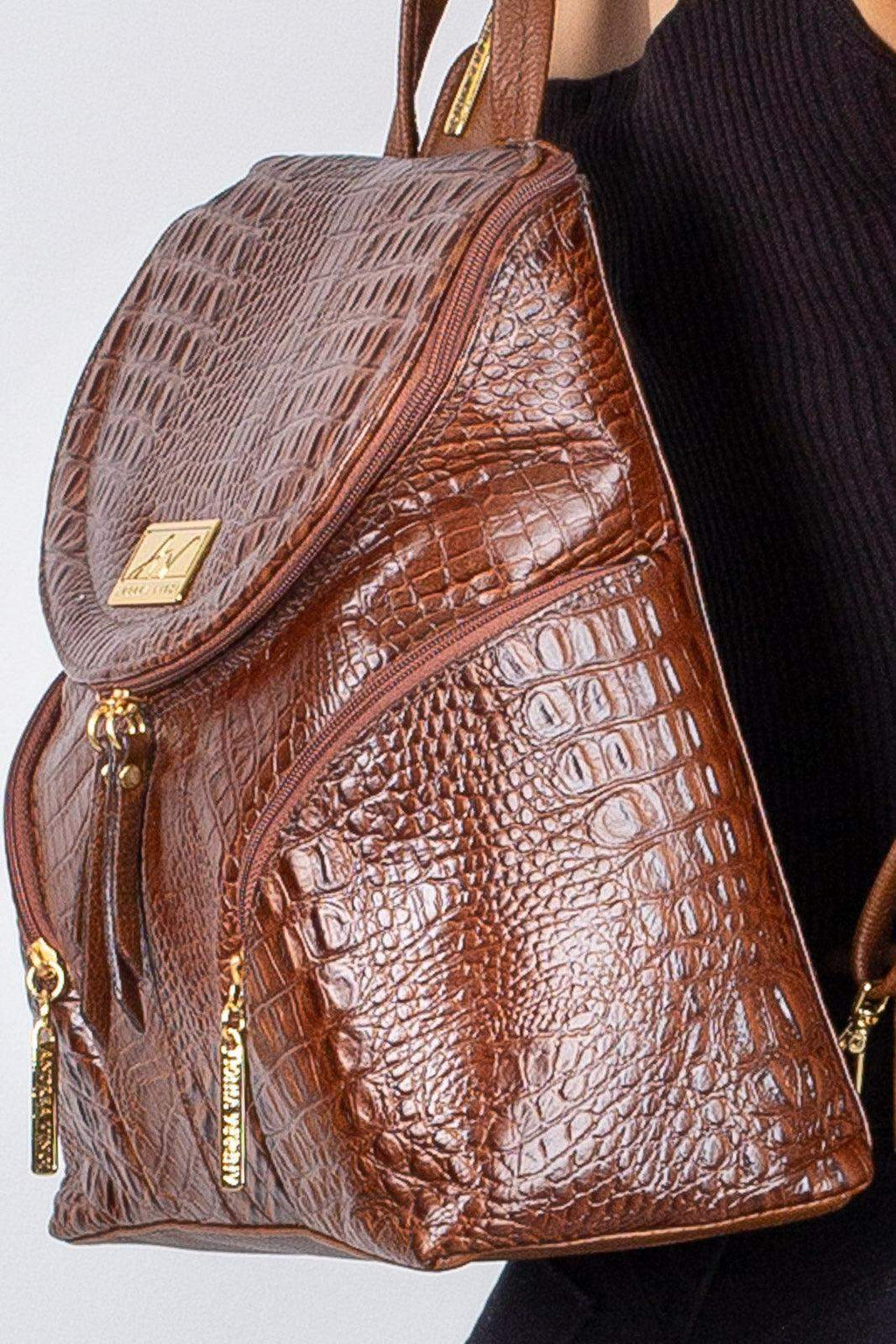 Mochila pequena de couro croco Cecília - Enluaze