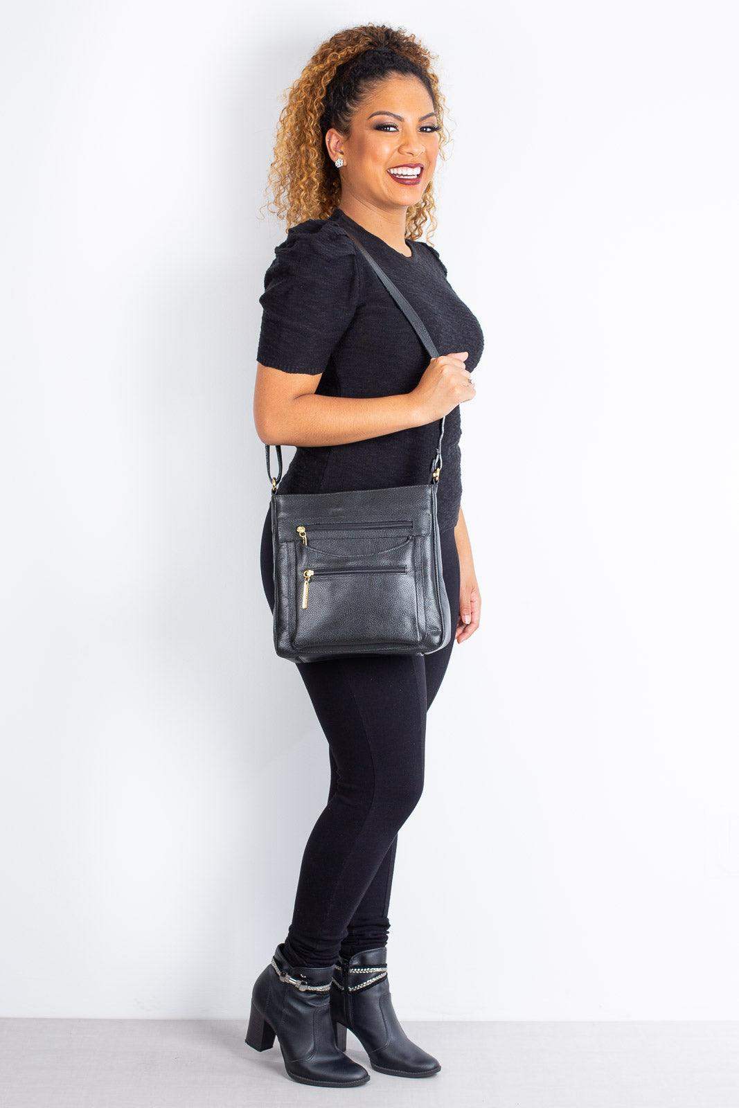 Bolsa tiracolo em couro liso Thais - Enluaze