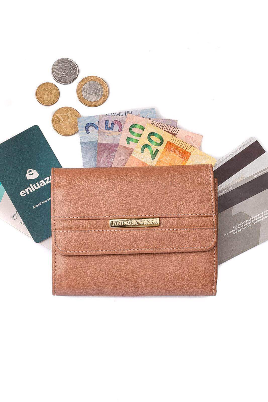 Carteira feminina de couro liso Jade 10,5x13cm - Enluaze