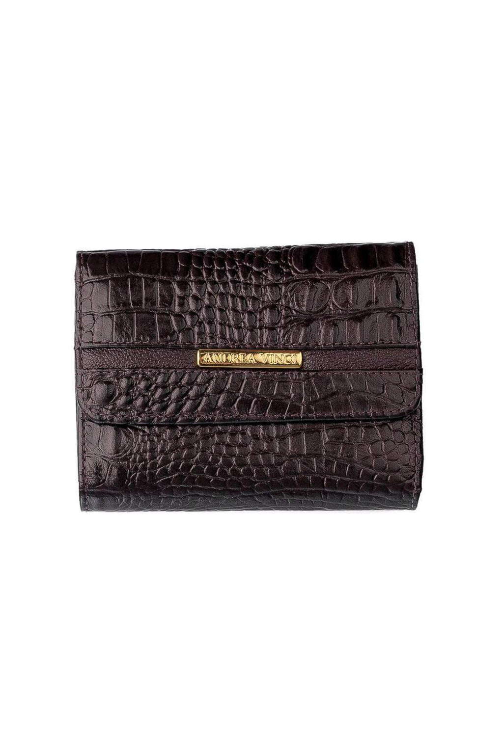 Carteira feminina de couro croco Jade 10,5x13cm - Enluaze