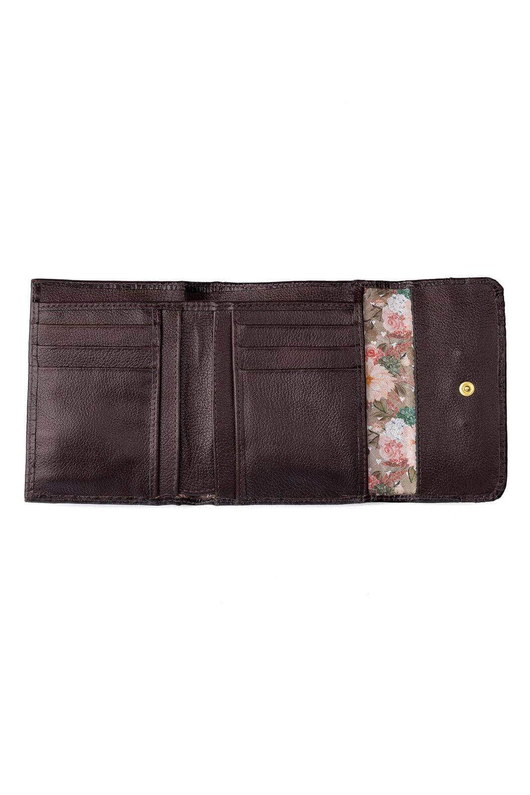 Carteira feminina de couro croco Jade 10,5x13cm - Enluaze