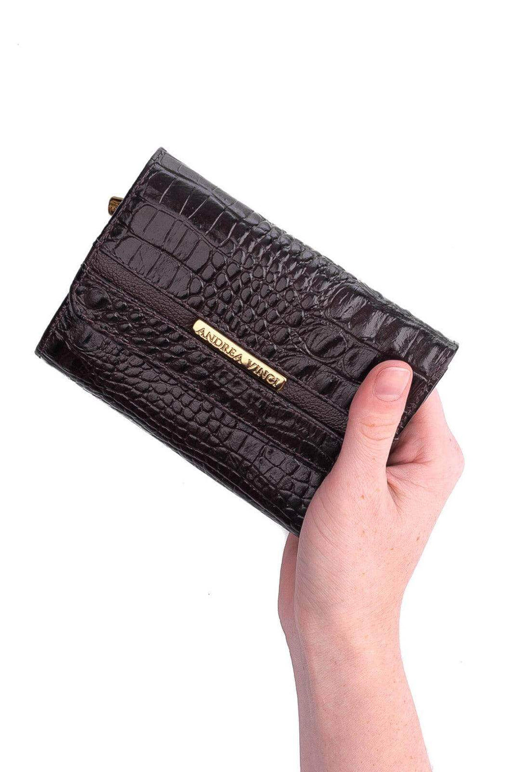 Carteira feminina de couro croco Jade 10,5x13cm - Enluaze