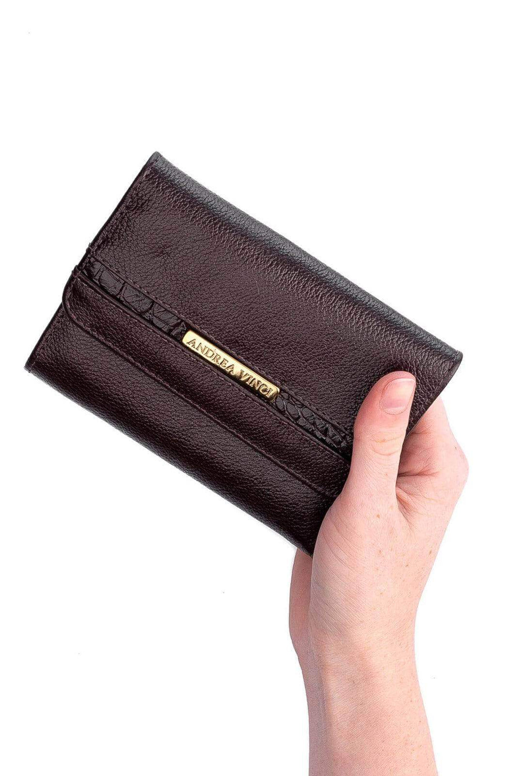 Carteira feminina de couro liso Jade 10,5x13cm - Enluaze