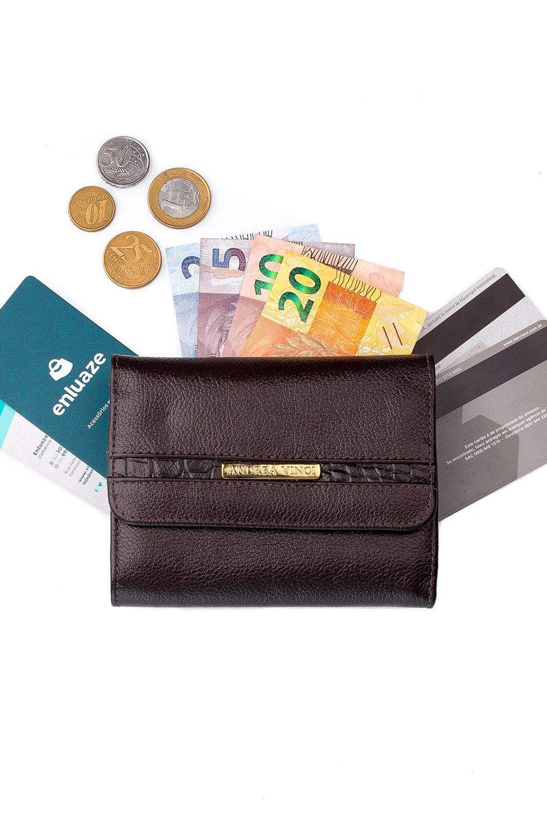 Carteira feminina de couro liso Jade 10,5x13cm - Enluaze