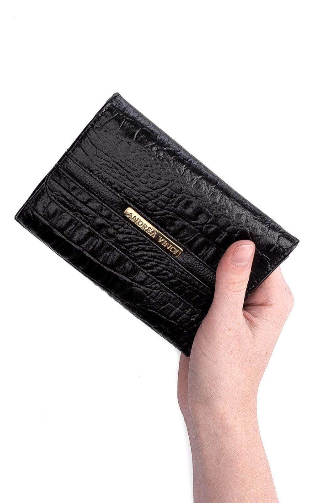 Carteira feminina de couro croco Jade 10,5x13cm - Enluaze