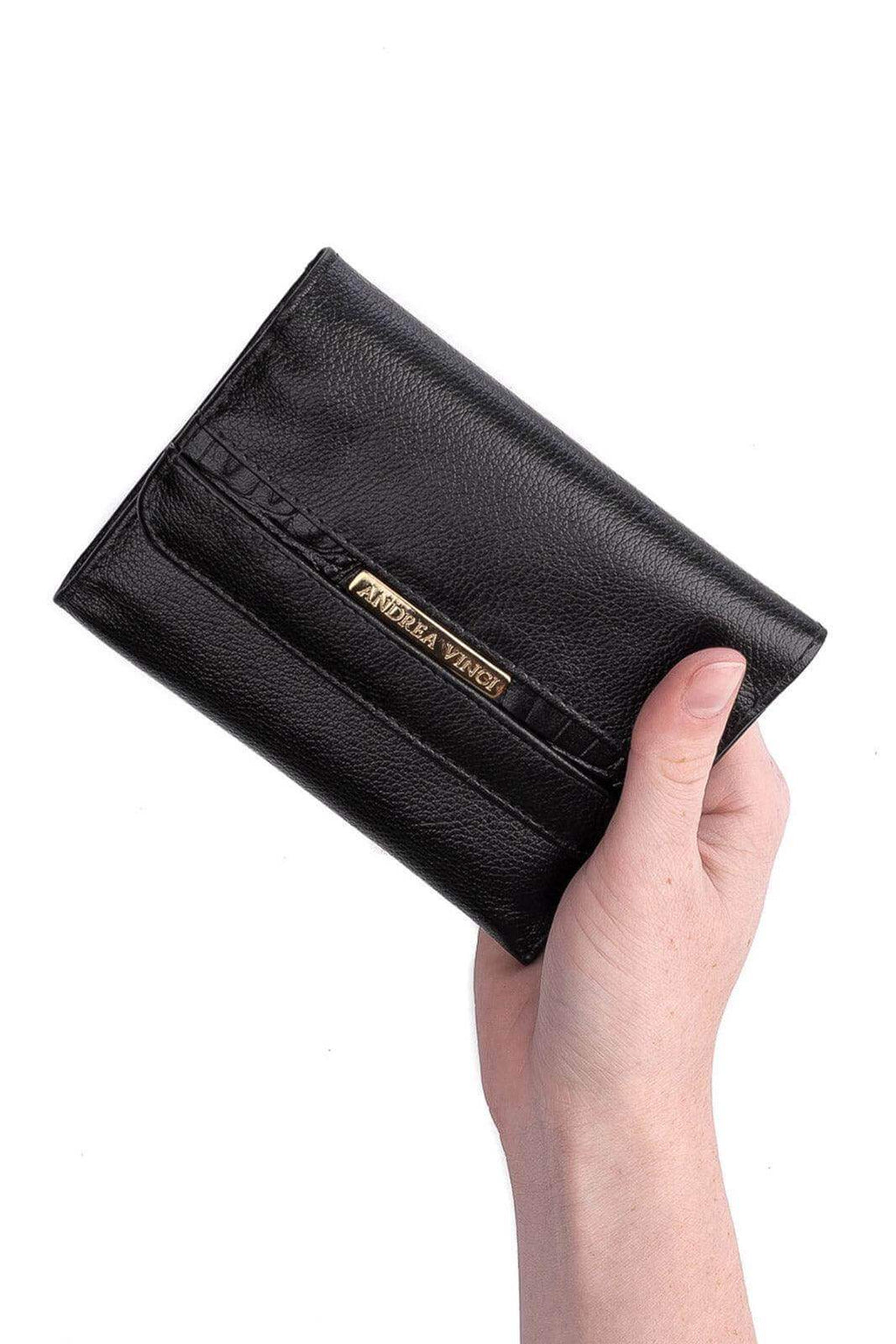 Carteira feminina de couro liso Jade 10,5x13cm - Enluaze