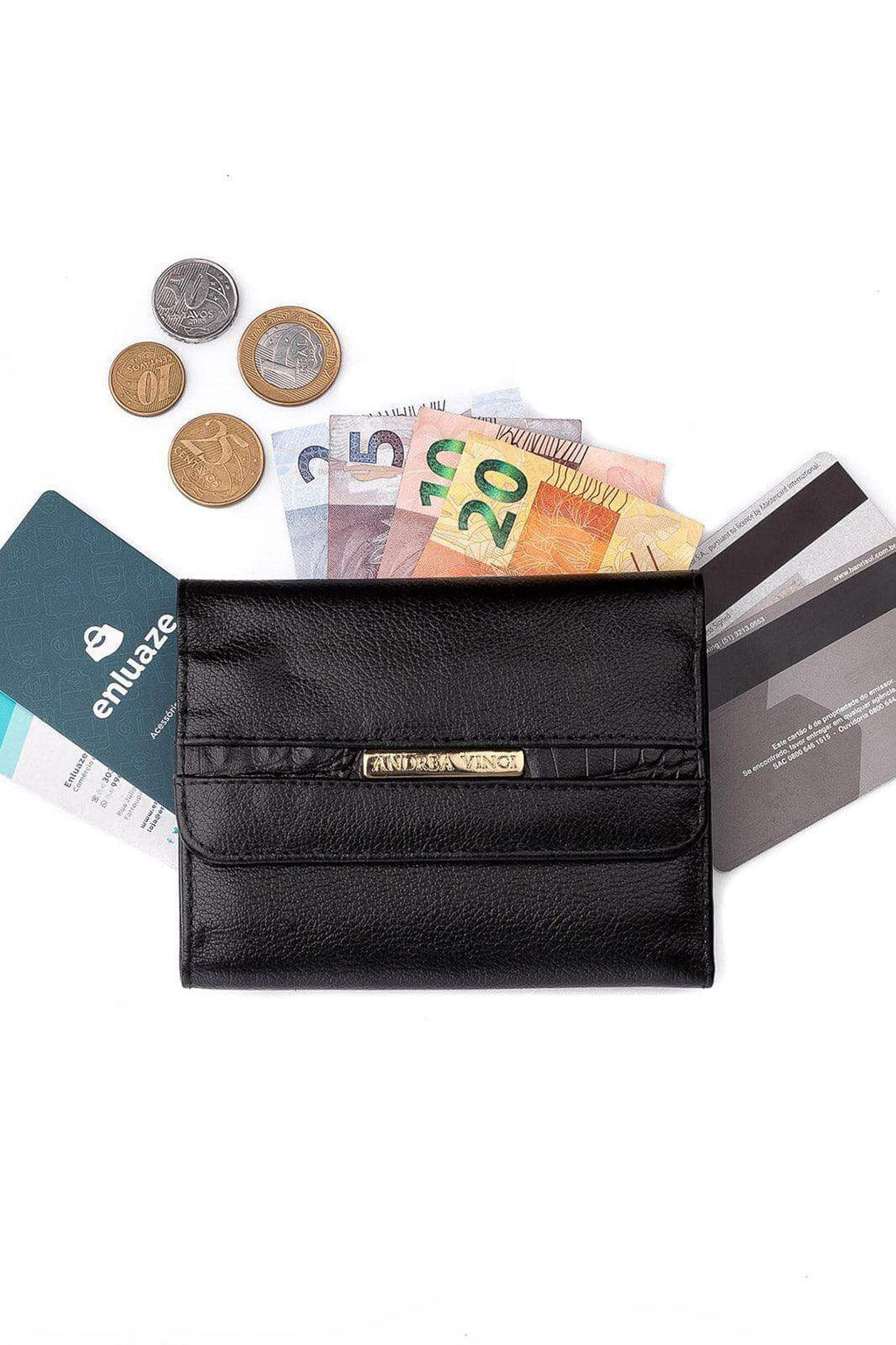 Carteira feminina de couro liso Jade 10,5x13cm - Enluaze