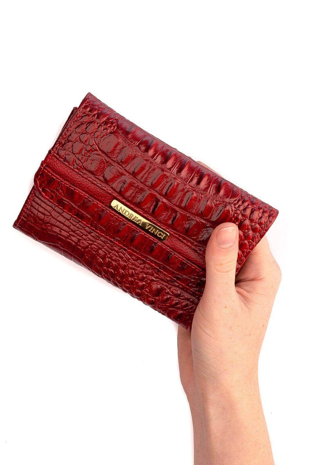 Carteira feminina de couro croco Jade 10,5x13cm - Enluaze