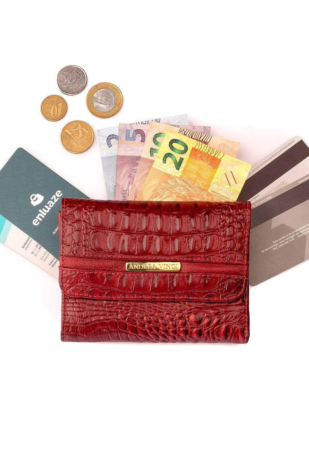 Carteira feminina de couro croco Jade 10,5x13cm - Enluaze