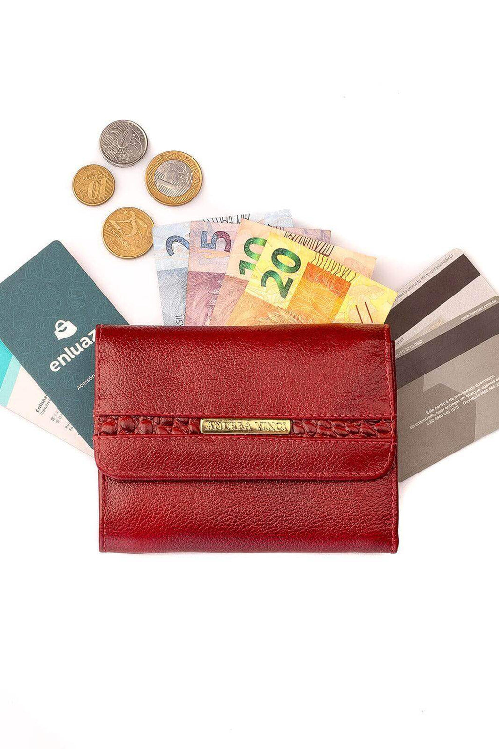 Carteira feminina de couro liso Jade 10,5x13cm - Enluaze