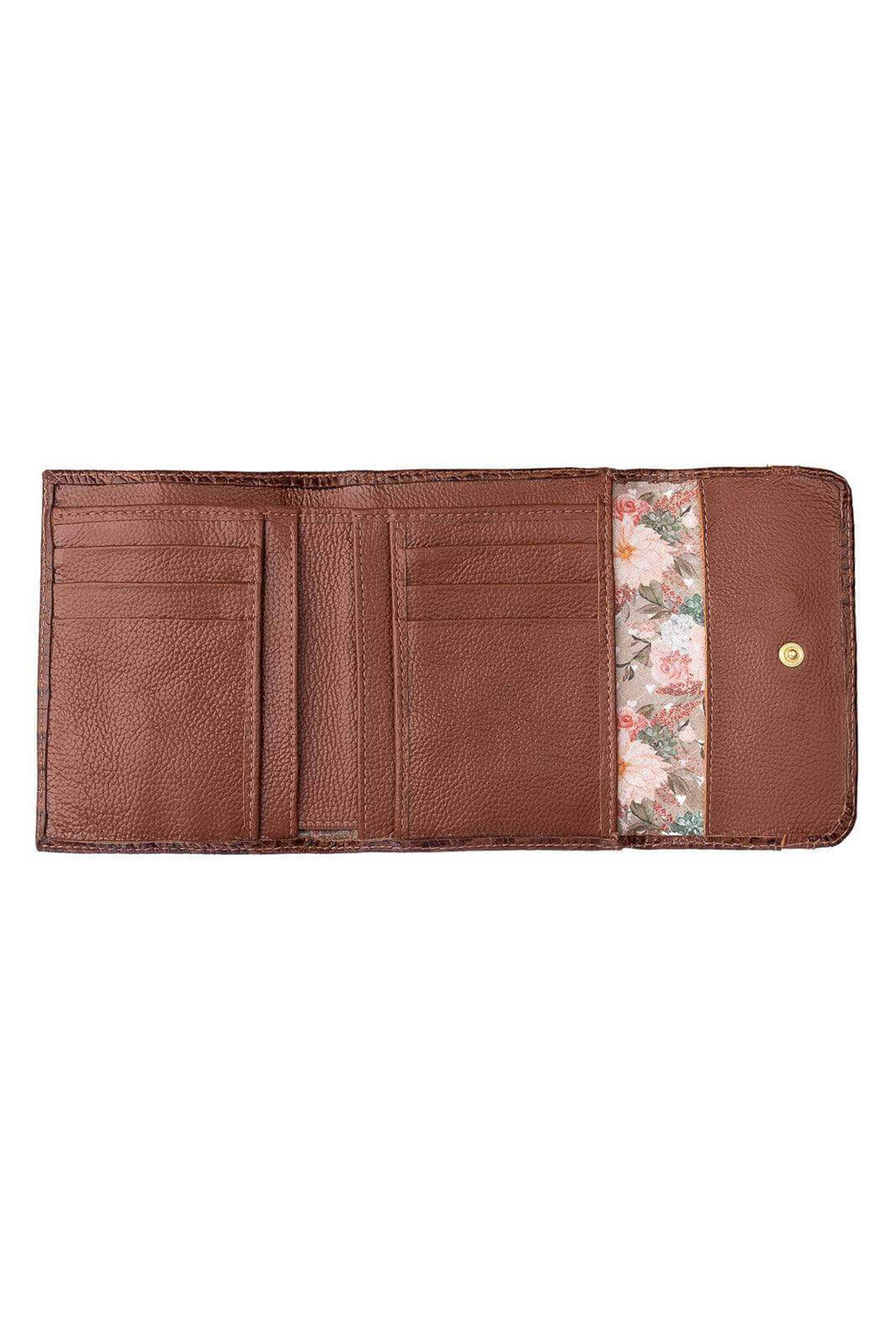 Carteira feminina de couro croco Jade 10,5x13cm - Enluaze